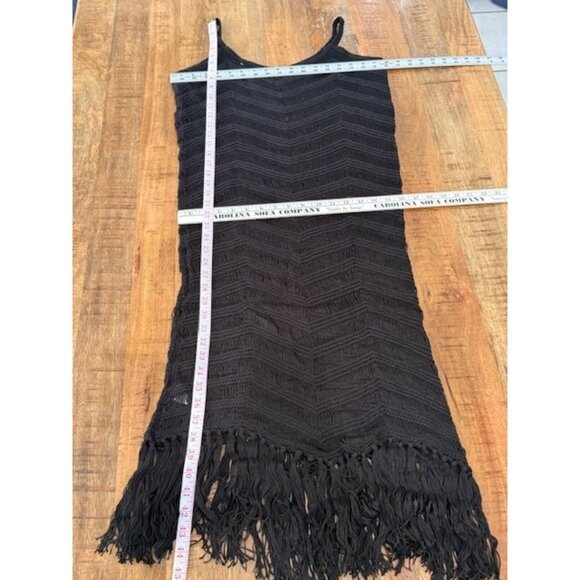 525 Fringe Dress Black XS S Open Knit Crochet Tassel Hem See-Through whimsigoth - Picture 7 of 16